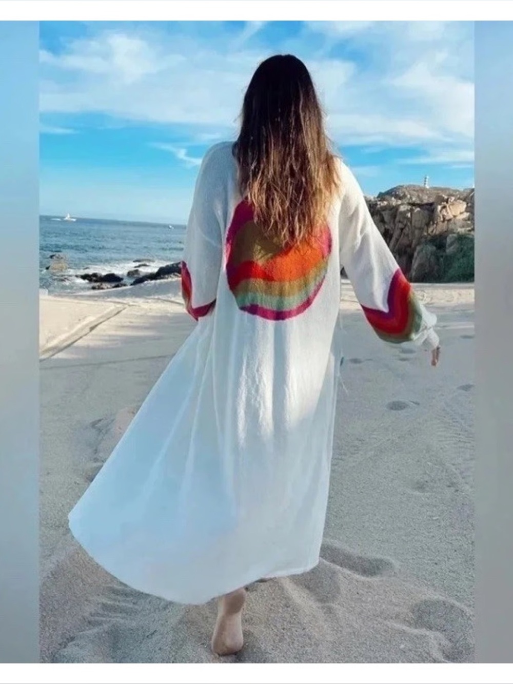 Show Me Your Mumu Cream Cozy Knit Sweater with Colorful Sunset Motif